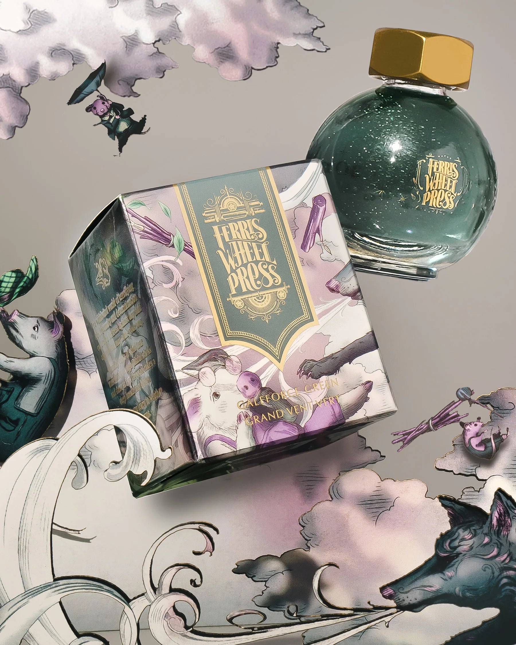Flacon d'encre FERRIS WHEEL PRESS - FerriTales - The Three Little Pigs | Galeforce Green (20ml) -