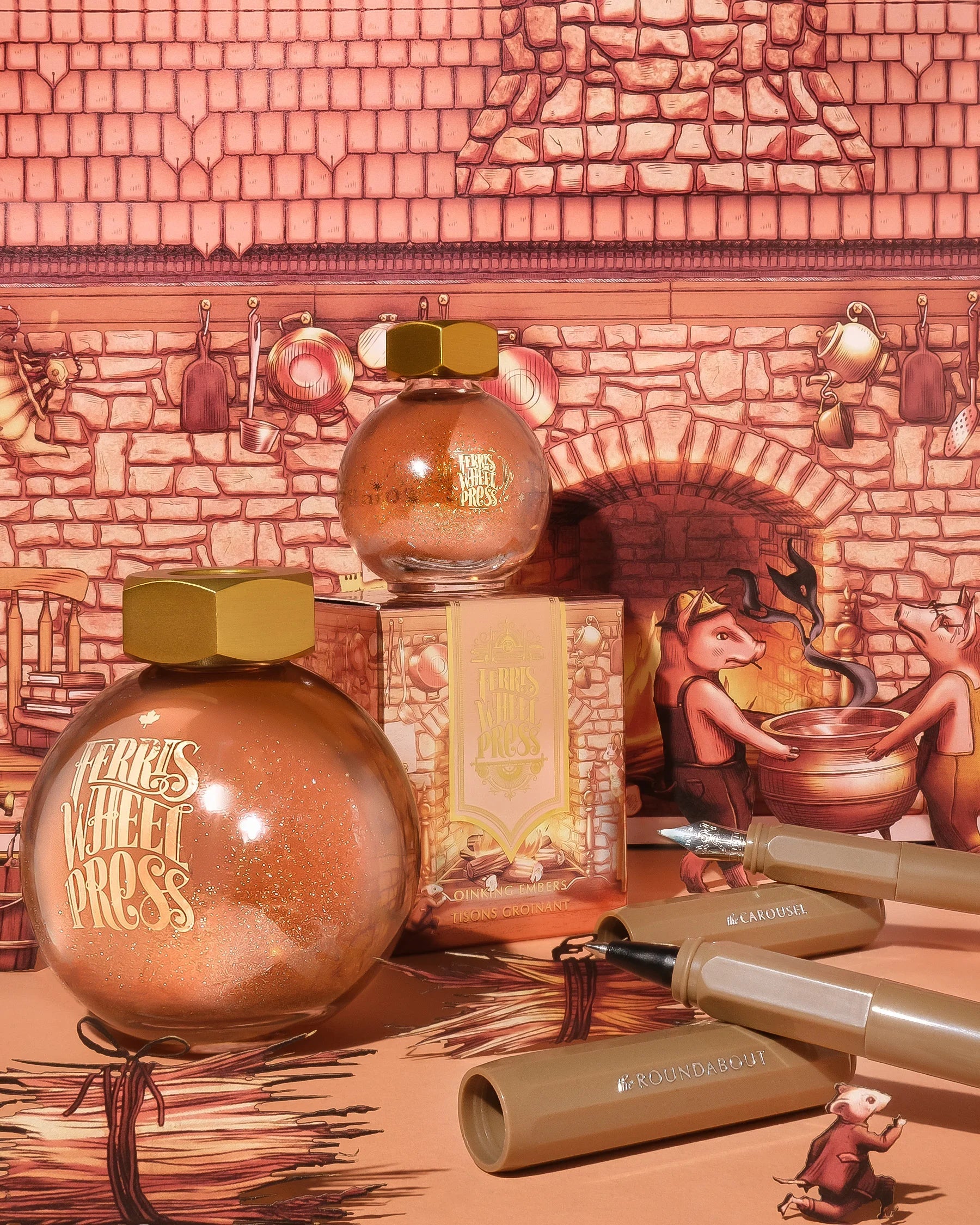 Flacon d'encre FERRIS WHEEL PRESS - FerriTales - The Three Little Pigs | Oinking Embers (20ml) - 818351003355