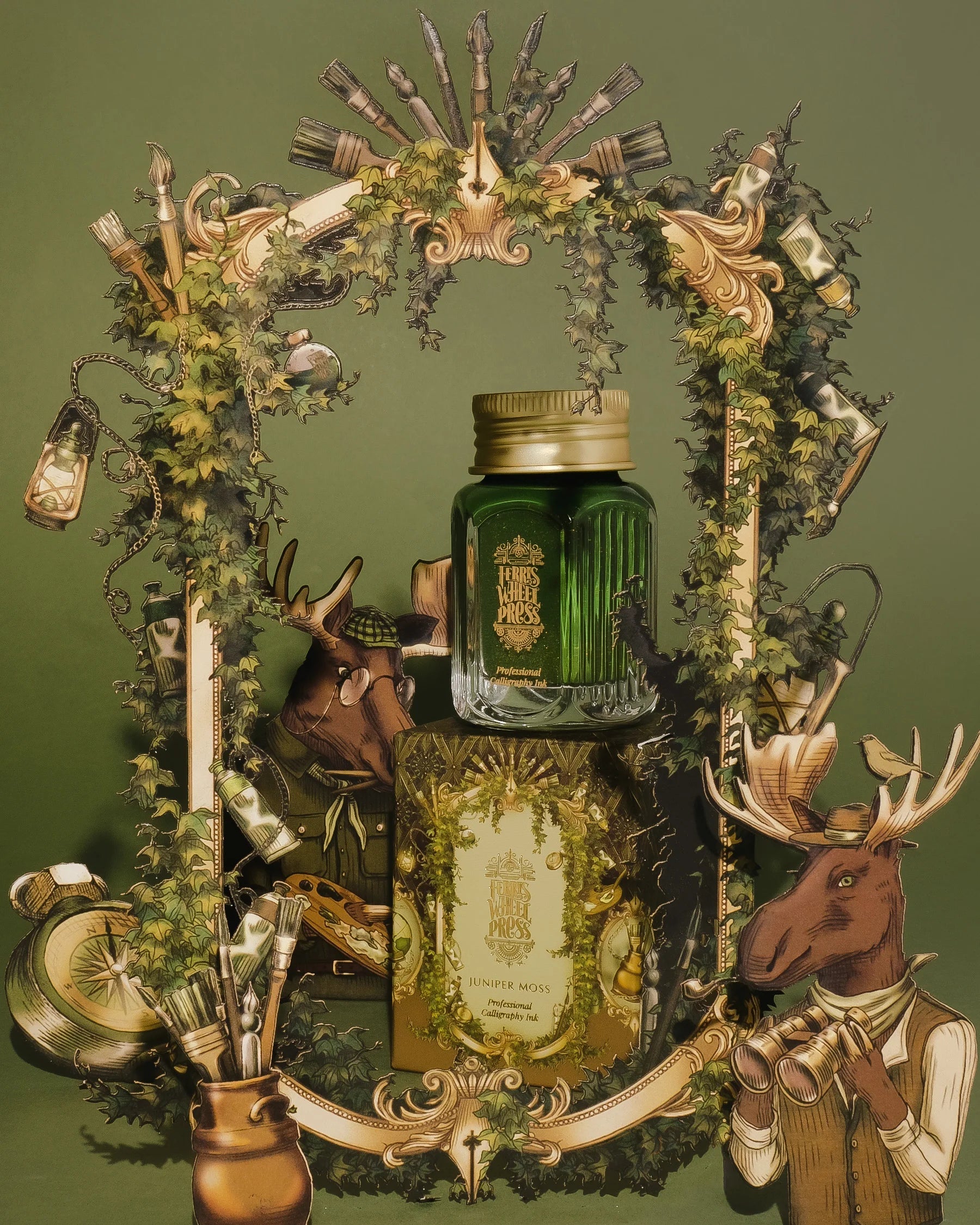 Flacon d'encre FERRIS WHEEL PRESS - Professional Calligraphy Ink - Juniper Moss - 28 ml - 818351003256