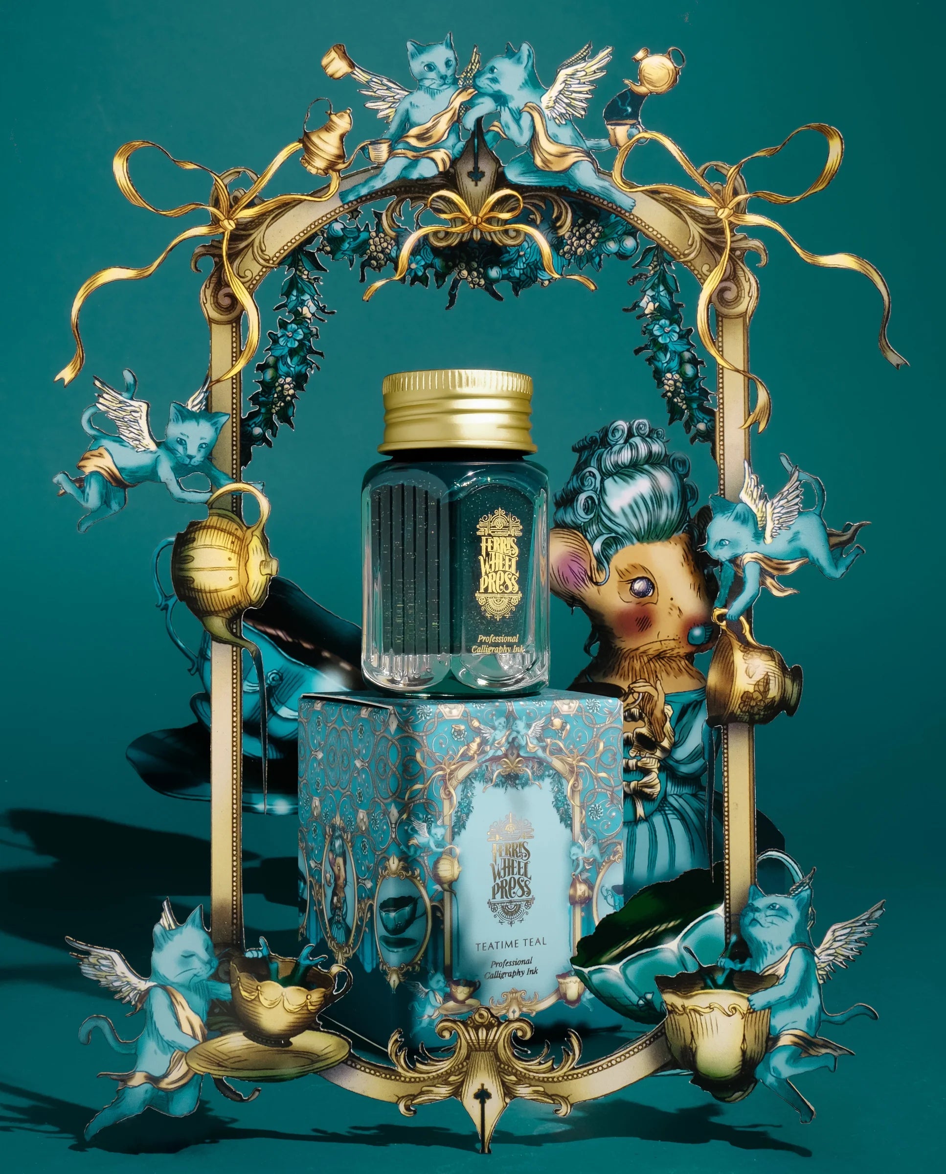 Flacon d'encre FERRIS WHEEL PRESS - Professional Calligraphy Ink - Teatime Teal - 28 ml - 818351002778