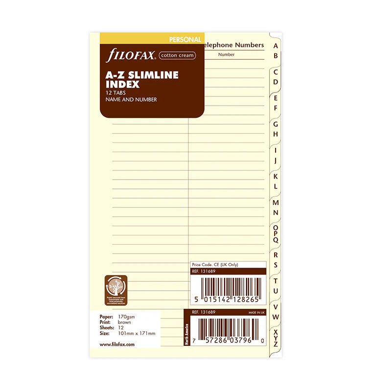 Index alphabétique pour contacts téléphoniques FILOFAX - Cotton Cream - Personal - Personal - 5015142128265