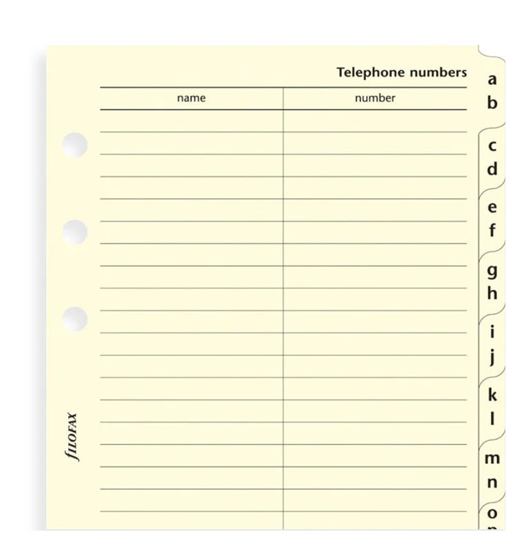 Index alphabétique pour contacts téléphoniques FILOFAX - Cotton Cream - Personal - Personal - 5015142128265