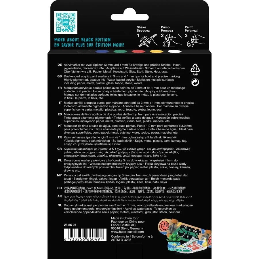 Marqueurs Acryliques Shake & Paint BLACK EDITION – 6xClassic – FABER - CASTELL - !6933256660497