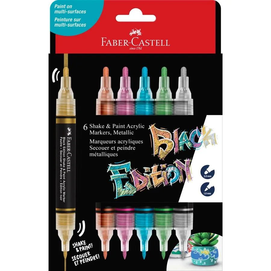 Marqueurs Acryliques Shake & Paint BLACK EDITION – 6xMetallic – FABER - CASTELL - 6933256660510