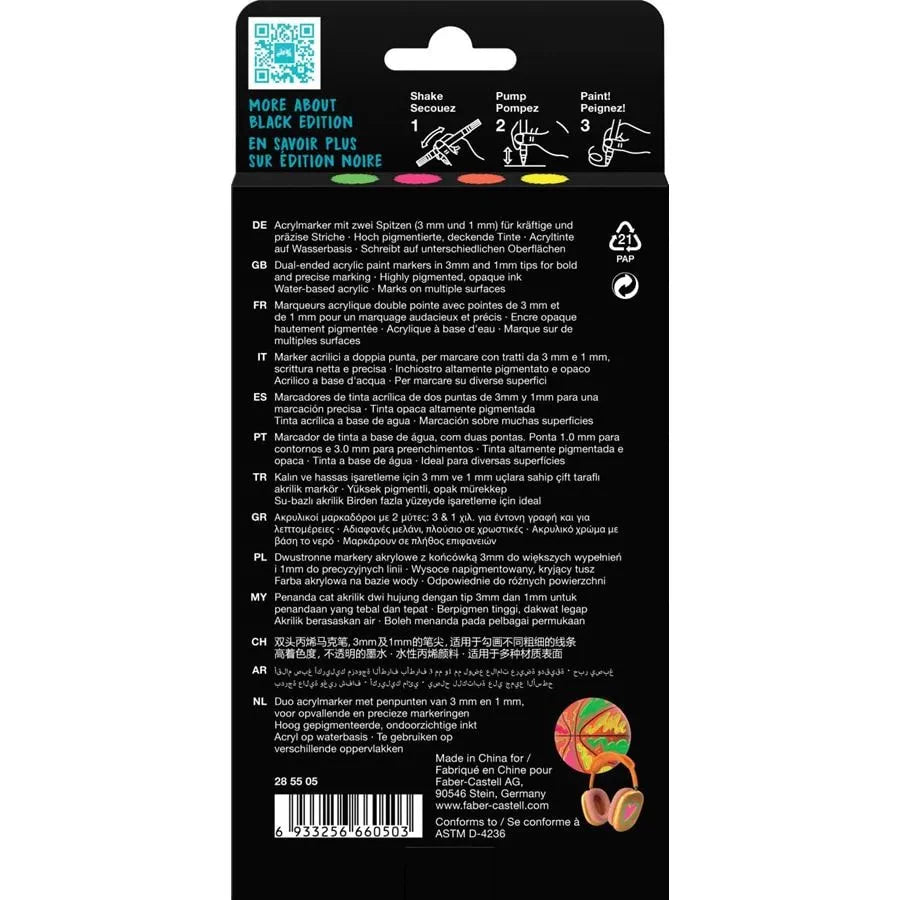 Marqueurs Acryliques Shake & Paint BLACK EDITION – Neon – FABER - CASTELL - 6933256660503