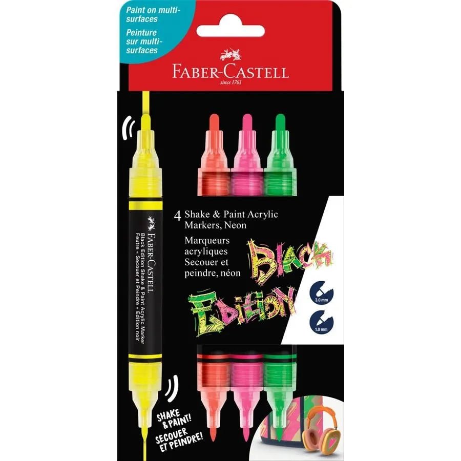 Marqueurs Acryliques Shake & Paint BLACK EDITION – Neon – FABER - CASTELL - 6933256660503