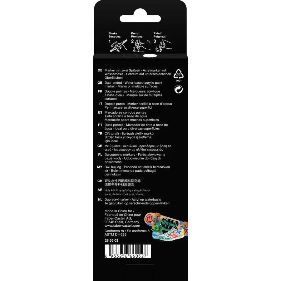 Marqueurs Acryliques Shake & Paint BLACK EDITION – Noir & Blanc – FABER - CASTELL - 6933256660527