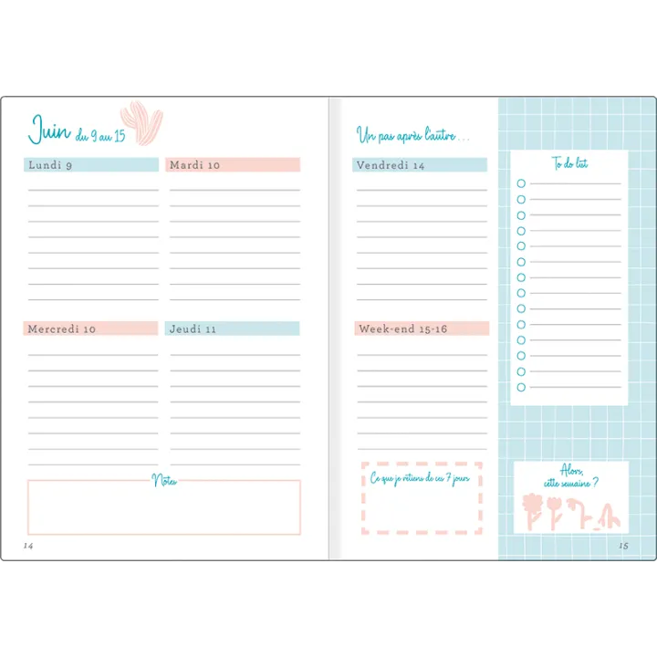 Agenda 2027 OBERTHUR My Hello Agenda - 15 x 21 cm - 1 semaine sur 2 pages - Orientation horizontale - Corail