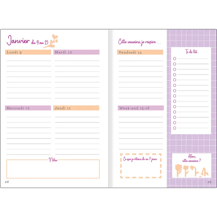 Agenda 2027 OBERTHUR My Hello Agenda - 15 x 21 cm - 1 semaine sur 2 pages - Orientation horizontale - Corail