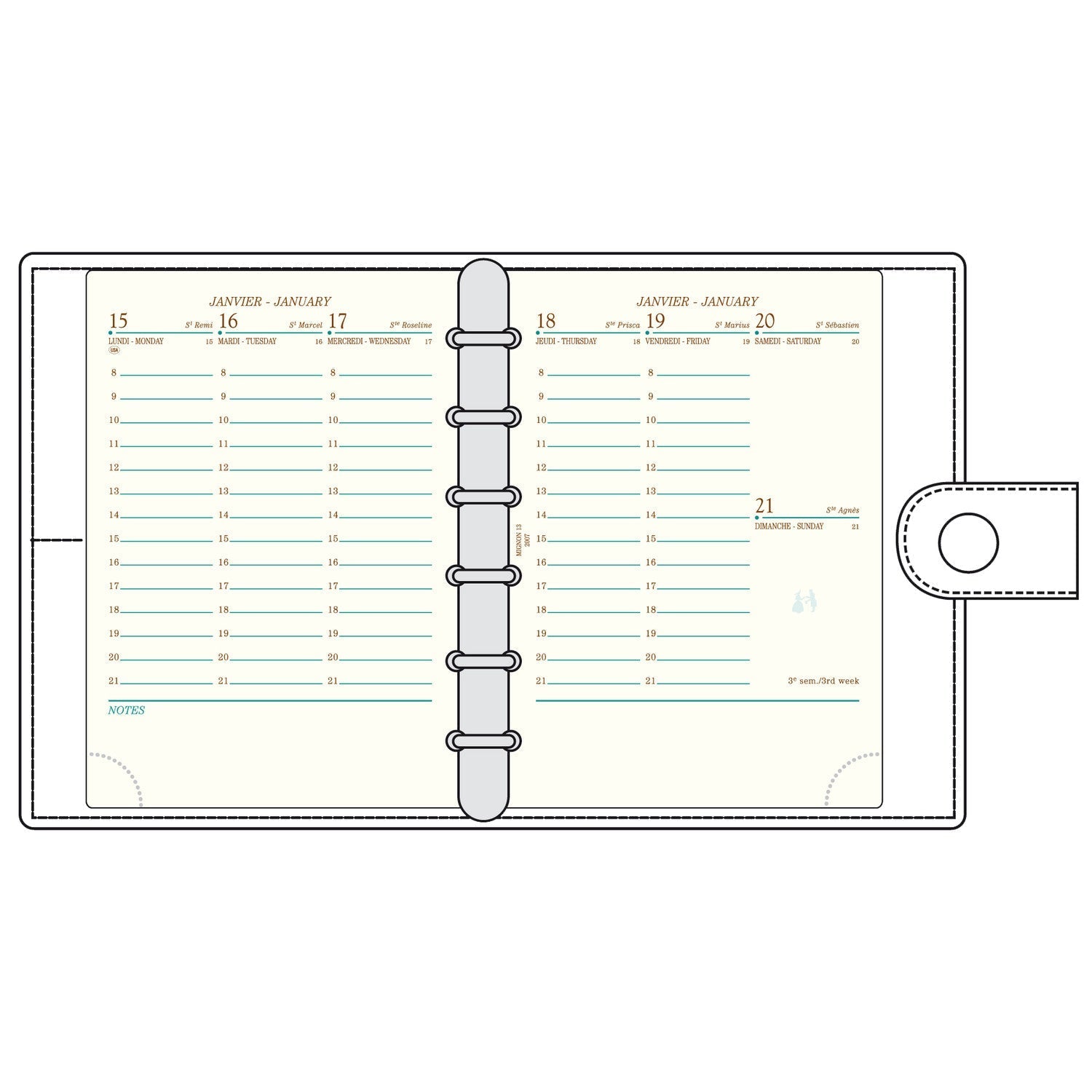 Organiseur MIGNON AK13 - 11 x 13,9 cm - 1 semaine sur 2 pages - Orientation verticale - Bornéo figue - 3489391342987