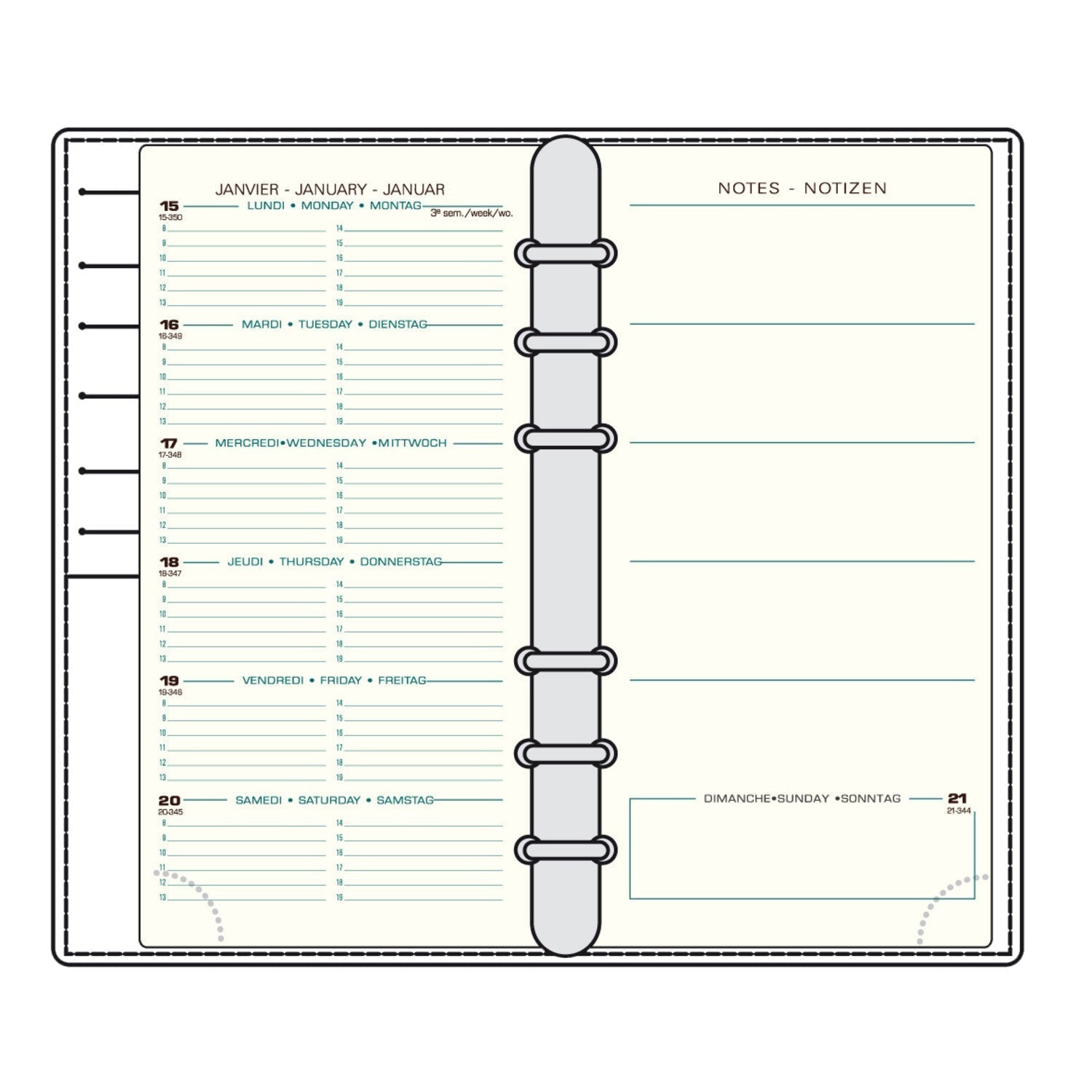 Organiseur MIGNON AK18 - 10,8 x 18,5 cm - 1 semaine + notes - Orientation horizontale - Bornéo orange épicé - 3489391844948