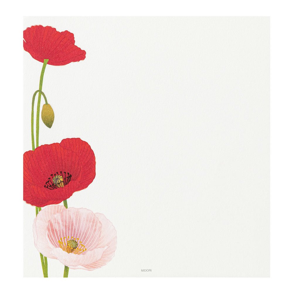 Papier à lettres MIDORI washi - 177 x 168 mm - Coquelicots -