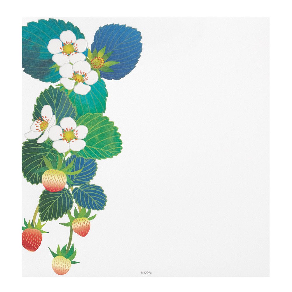 Papier à lettres MIDORI washi - 177 x 168 mm - Fraisier -