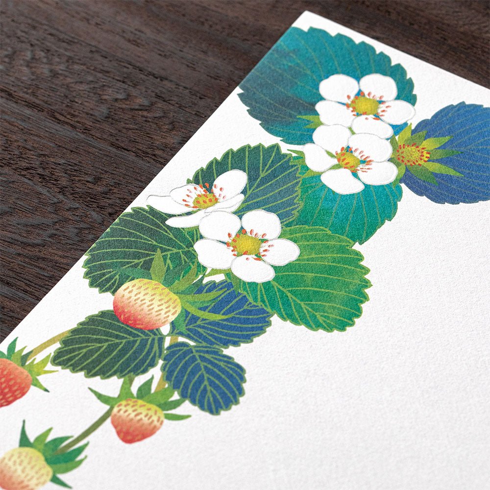 Papier à lettres MIDORI washi - 177 x 168 mm - Fraisier -