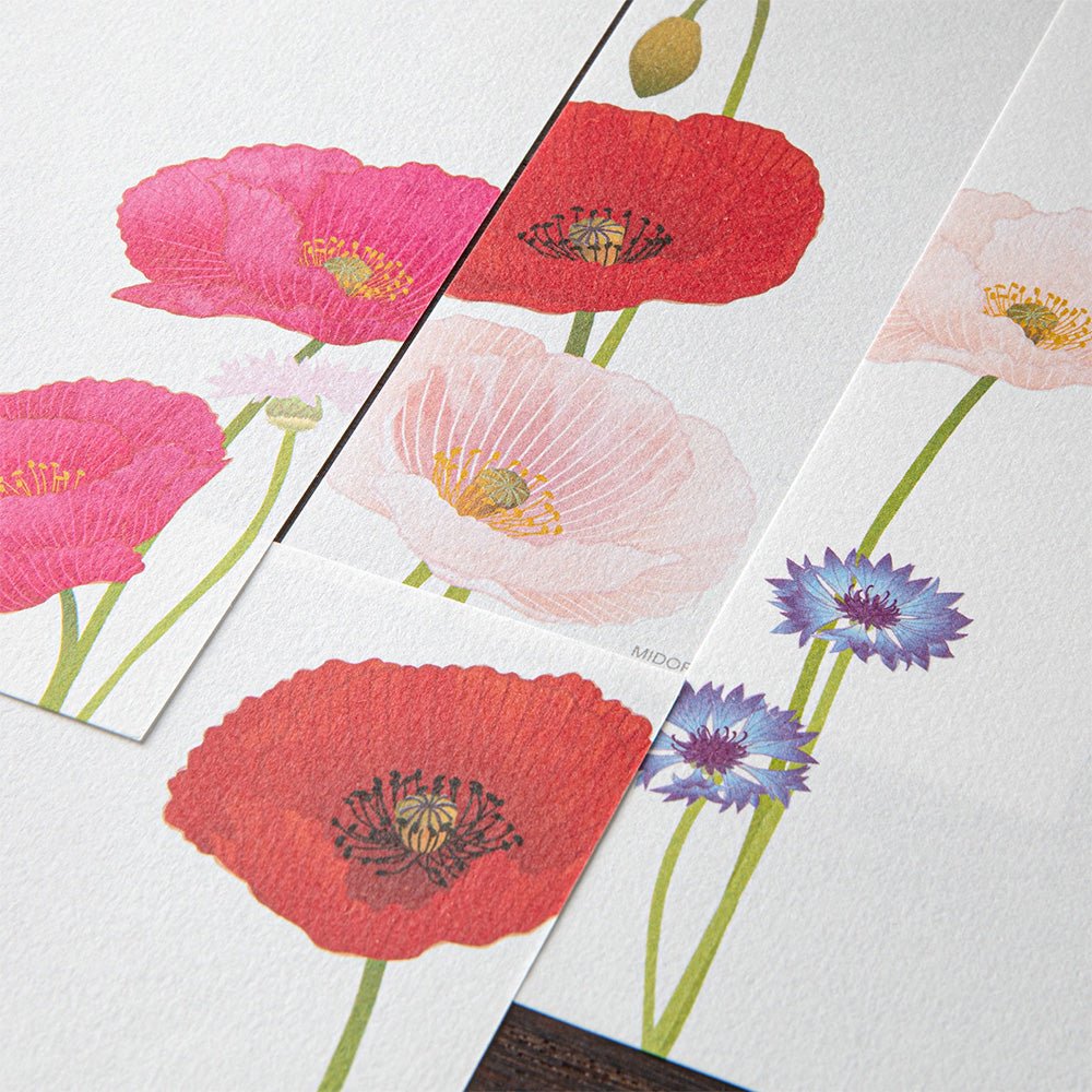 Papier à lettres MIDORI washi - 177 x 84 mm - Coquelicots -