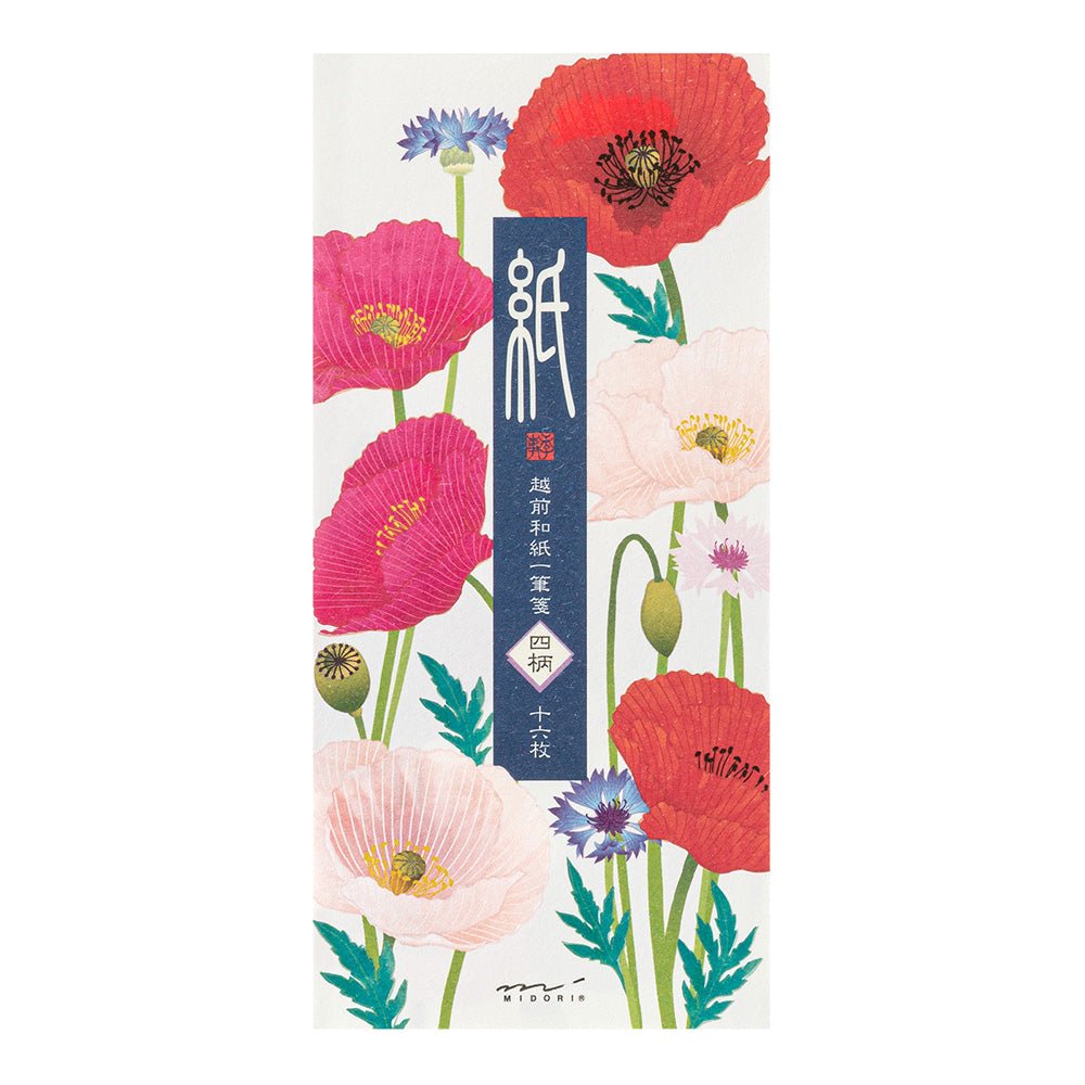 Papier à lettres MIDORI washi - 177 x 84 mm - Coquelicots -