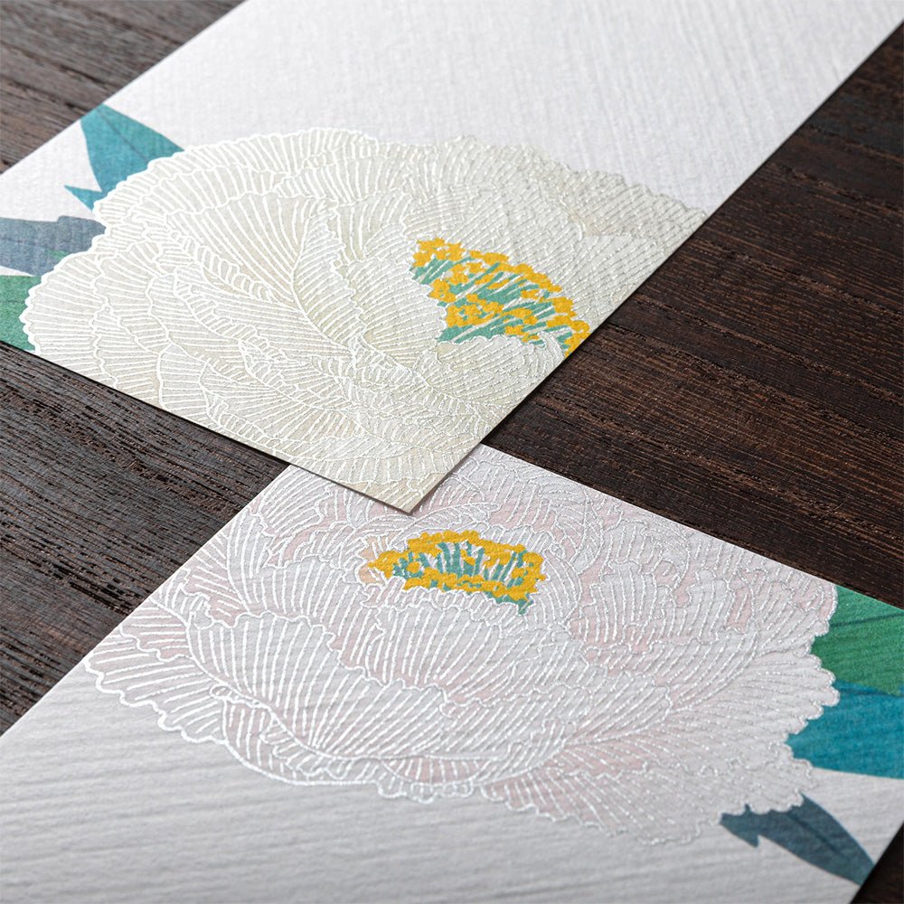 Papier à lettres MIDORI washi - 177 x 84 mm - Pivoines d'Hiver - 4902805895989