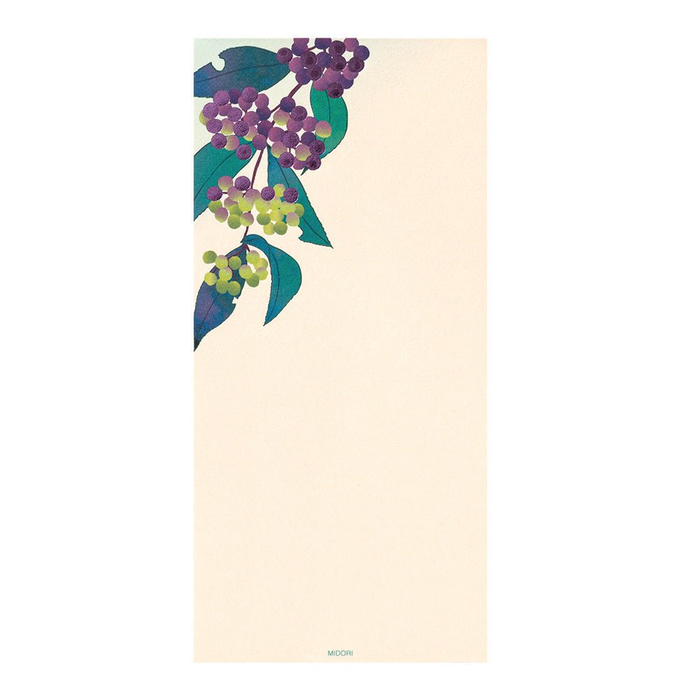 Papier à lettres washi vertical MIDORI Baies Japonaises - 17.7 x 8.4 cm - Illustré -