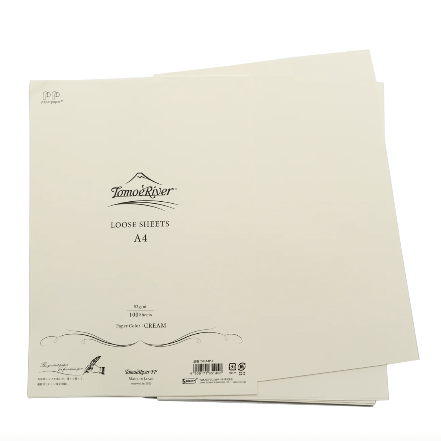Paquet de 100 feuilles TOMOE RIVER Loose Sheets - A4 - 52 g/m² - Crème - 4909171851458