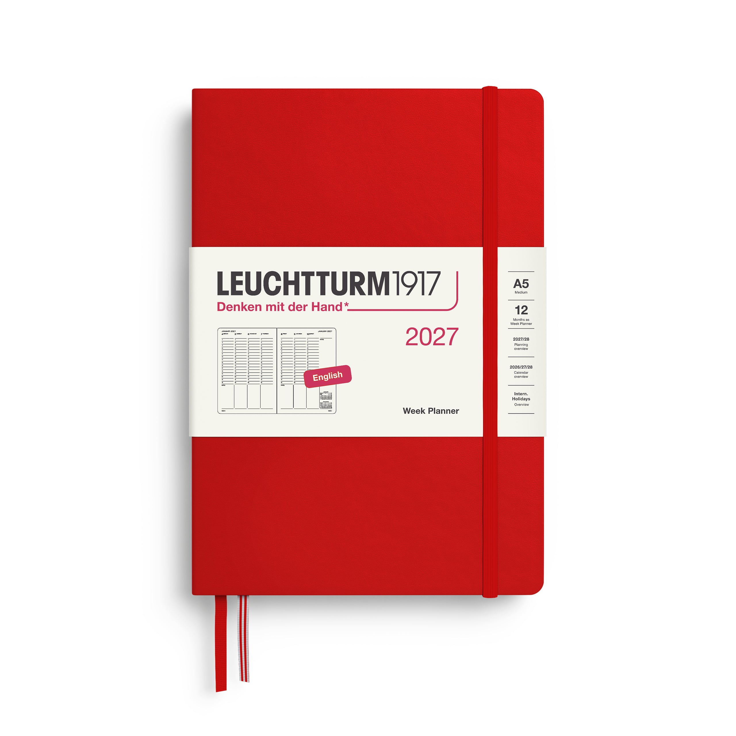 Planificateur Semainier 2027 LEUCHTTURM1917, Anglais - A5 - Hardcover - Cherry