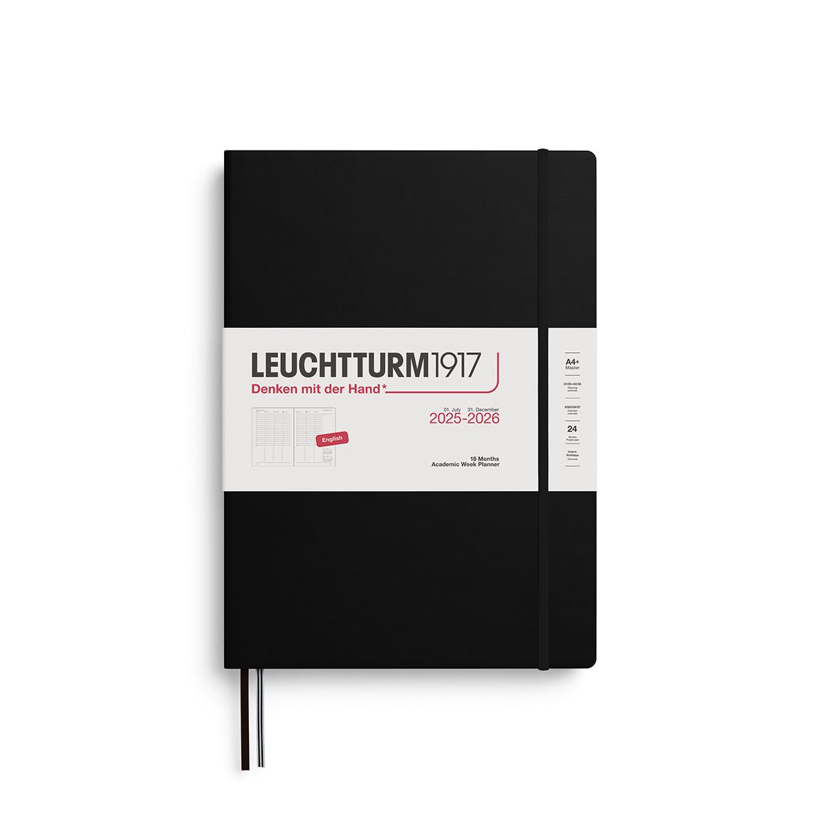 Planificateur Semainier Universitaire 2025 - 2026 (18 mois) LEUCHTTURM1917, Anglais - A4+ - Hardcover - Black - 4004117667077