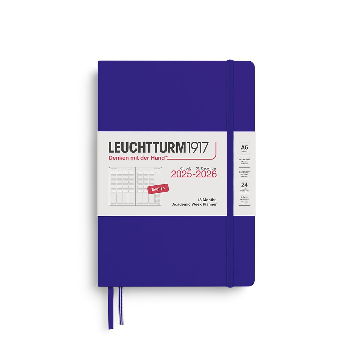 Planificateur Semainier Universitaire 2025 - 2026 (18 mois) LEUCHTTURM1917, Anglais - A5 - Hardcover - Ink - 4004117667138