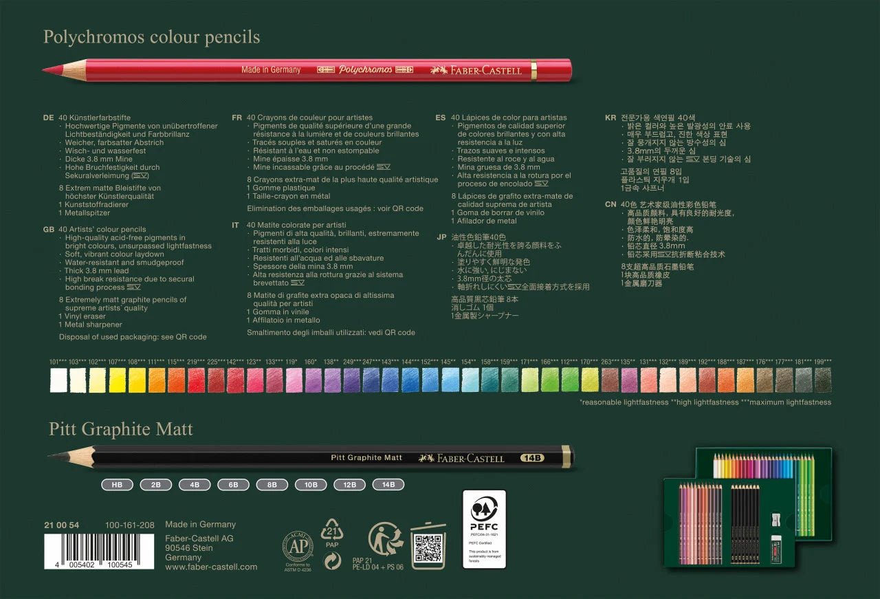 POLYCHROMOS & PITT GRAPHITE MATT - Coffret 50 Couleurs - 4005402100545