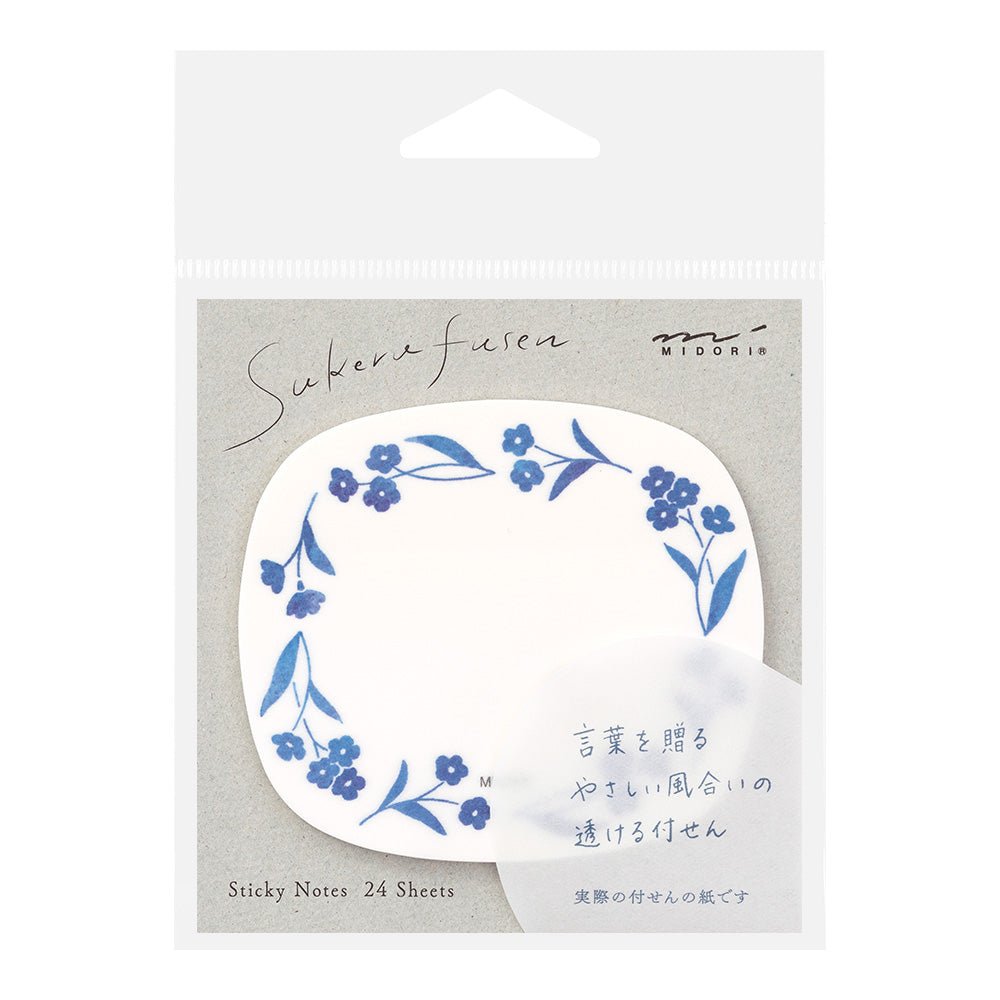 Post - it MIDORI Sukeru Fusen - Fleurs bleues -