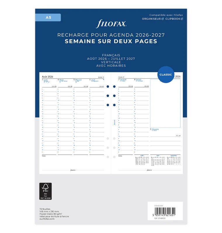 Recharge agenda 2026 - 2027 FILOFAX - A5 - Semaine sur deux pages (français) - 5059145621651