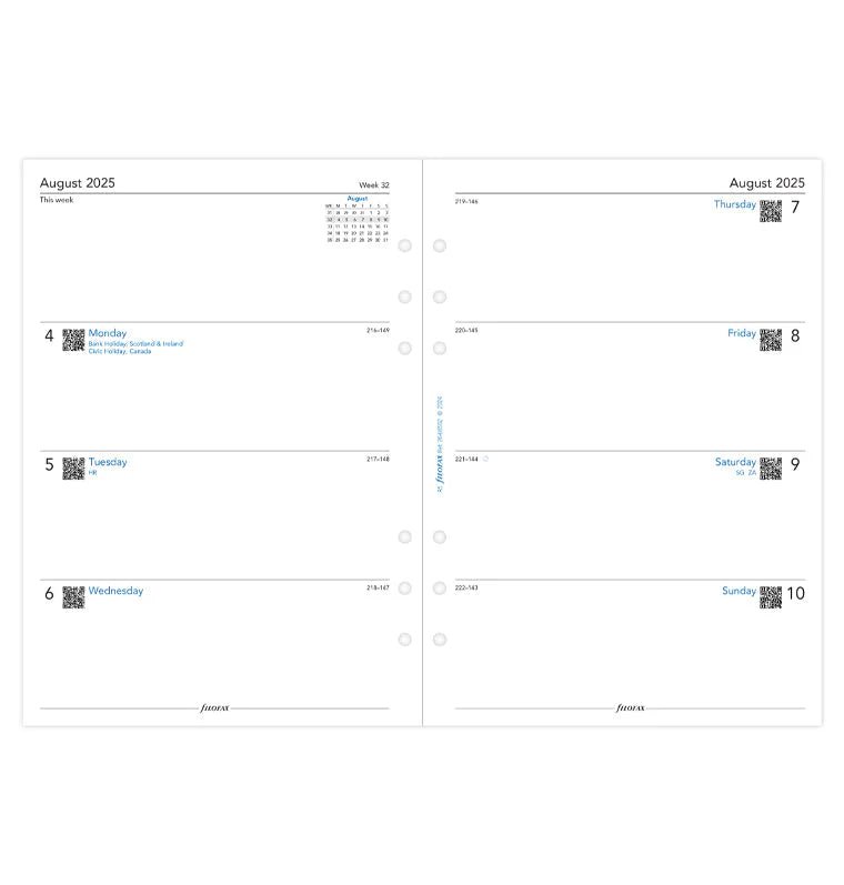 Recharge agenda FILOFAX 2025 - 2026 - A5 - Semaine sur deux pages (anglais) - 5059145597611