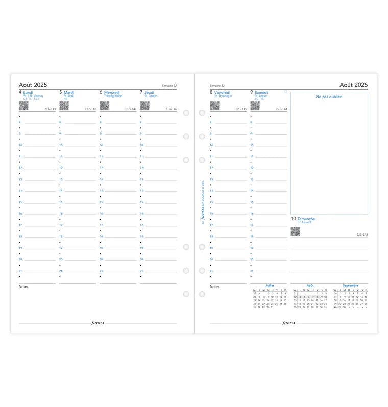 Recharge agenda FILOFAX 2025 - 2026 - A5 - Semaine sur deux pages (français) - 5059145597499