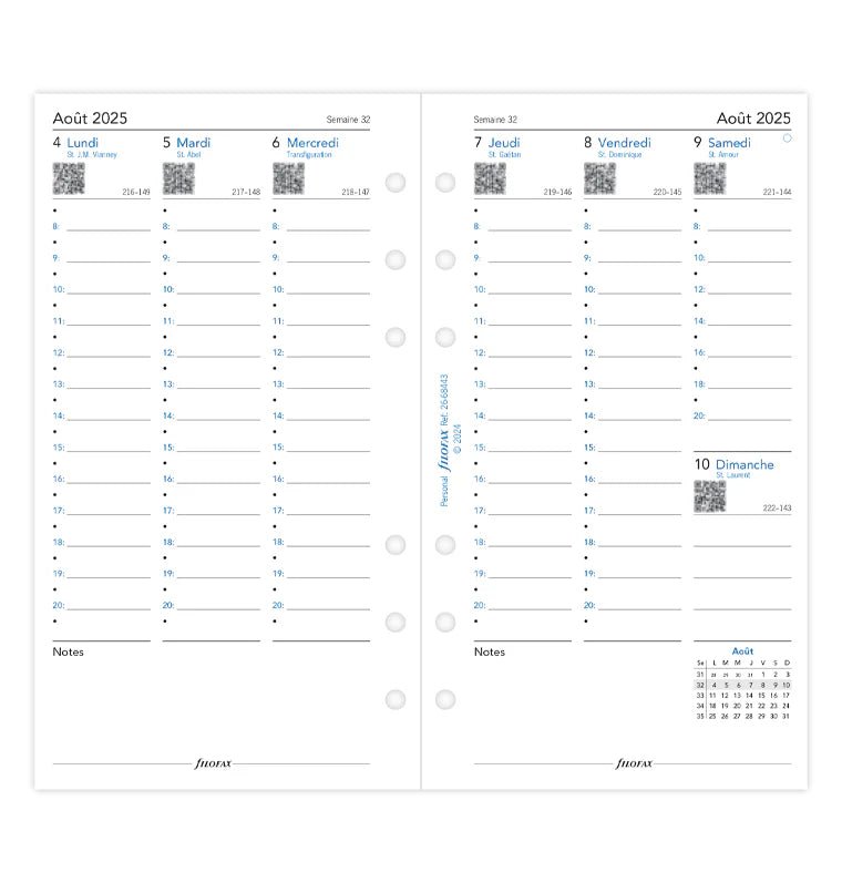 Recharge agenda FILOFAX 2025 - 2026 - Personal - Semaine sur deux pages (français) - 5059145596898