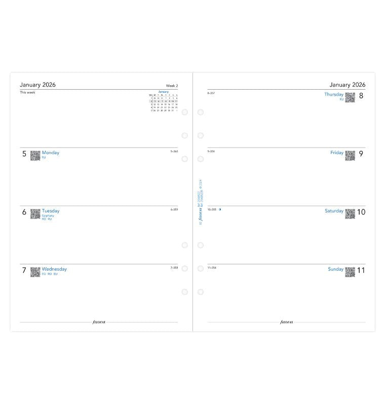Recharge agenda FILOFAX 2026 - A5 - Semaine sur deux pages (anglais) - 5059145597437