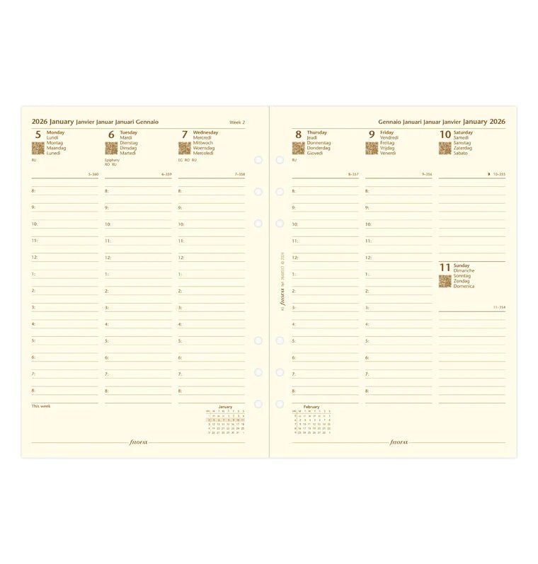Recharge agenda FILOFAX 2026 - A5 - Semaine sur deux pages (multilingue) - 5059145597253