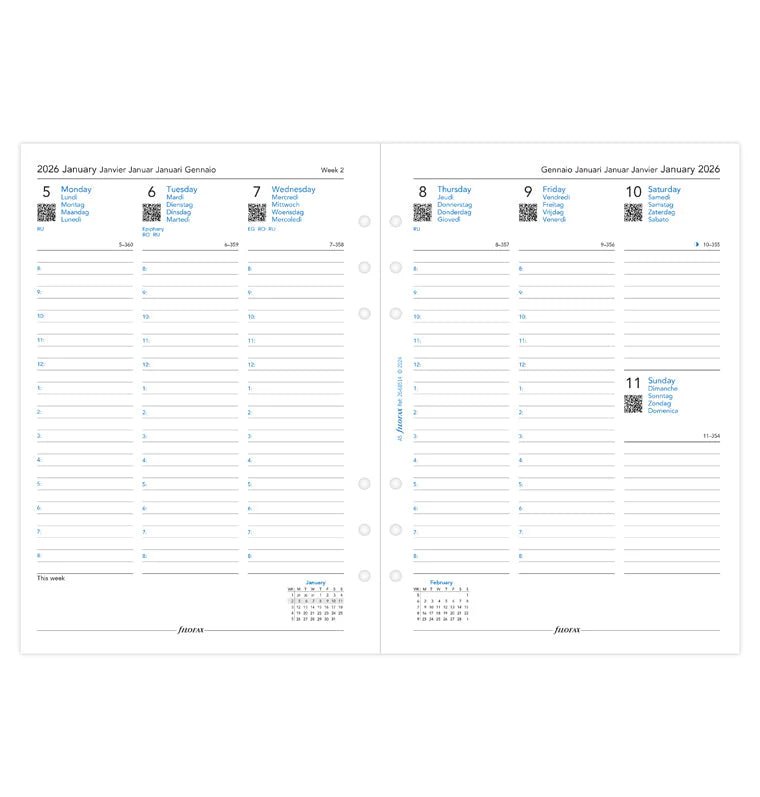 Recharge agenda FILOFAX 2026 - A5 - Semaine sur deux pages (multilingue) - 5059145597277