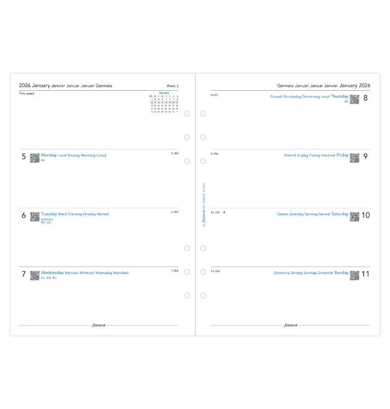 Recharge agenda FILOFAX 2026 - A5 - Semaine sur deux pages (multilingue) - 5059145597314