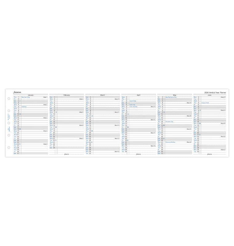 Recharge agenda FILOFAX 2026 - Mini - Planning annuel vertical (anglais) - 5059145550586