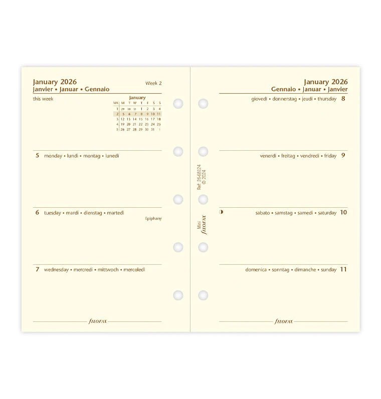 Recharge agenda FILOFAX 2026 - Mini - Semaine sur deux pages (multilingue) - 5059145595839