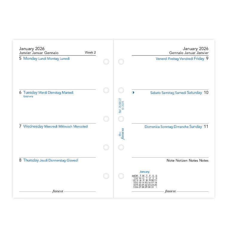 Recharge agenda FILOFAX 2026 - Mini - Semaine sur deux pages (multilingue) - 5059145595877