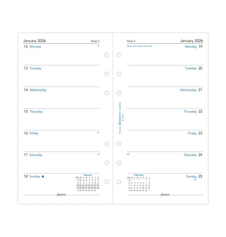 Recharge agenda FILOFAX 2026 - Personal - Semaine sur une page (anglais) - 5059145596676