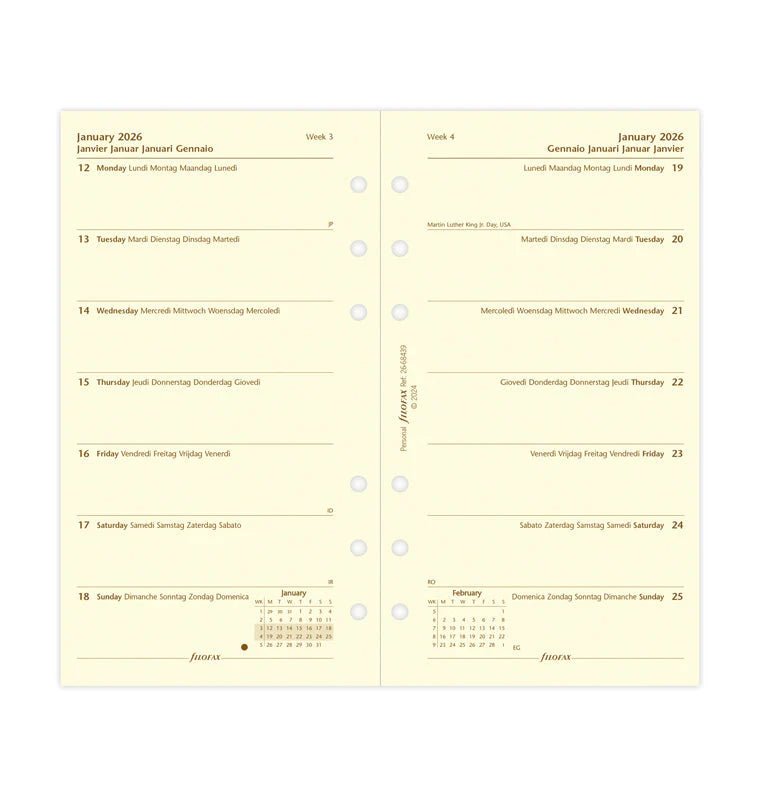 Recharge agenda FILOFAX 2026 - Personal - Semaine sur une page (multilingue) - 5059145596812
