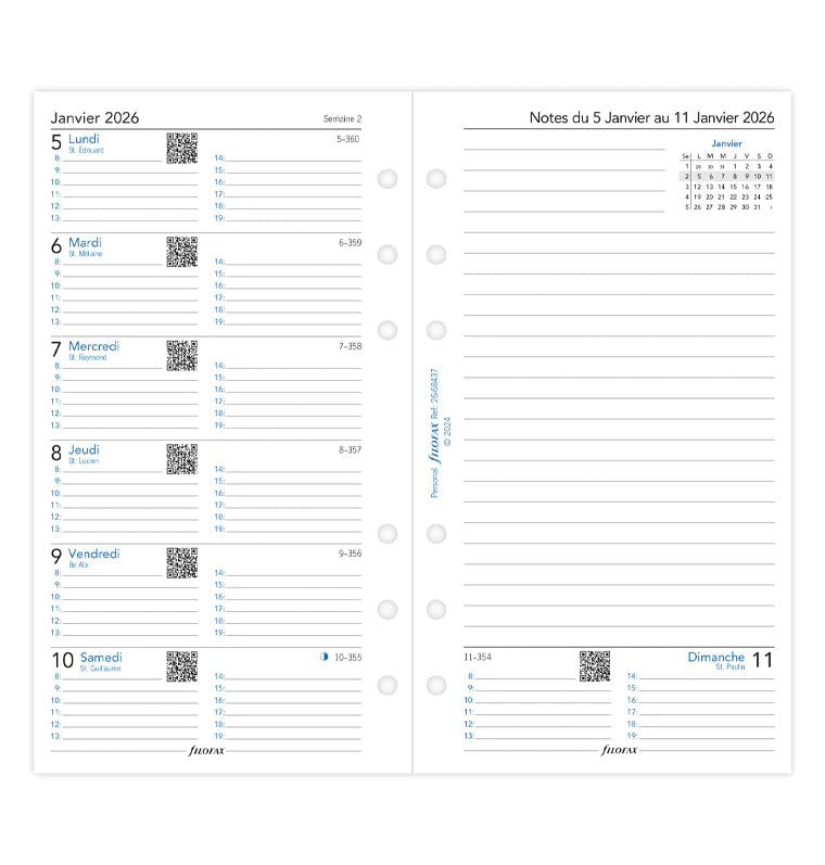 Recharge agenda FILOFAX 2026 - Personal - Semaine sur une page + page de notes (français) - 5059145596775