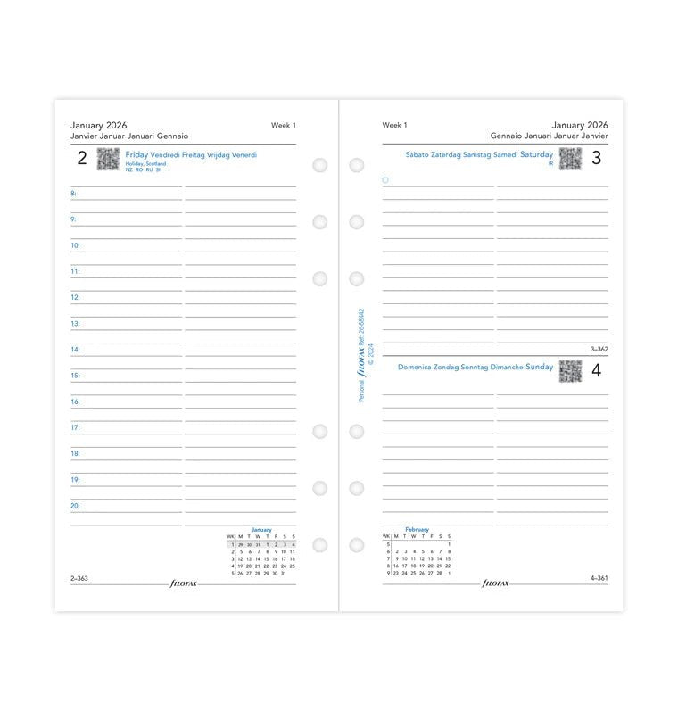 Recharge agenda FILOFAX 2026 - Personal - Un jour par page (multilingue) - 5059145596874