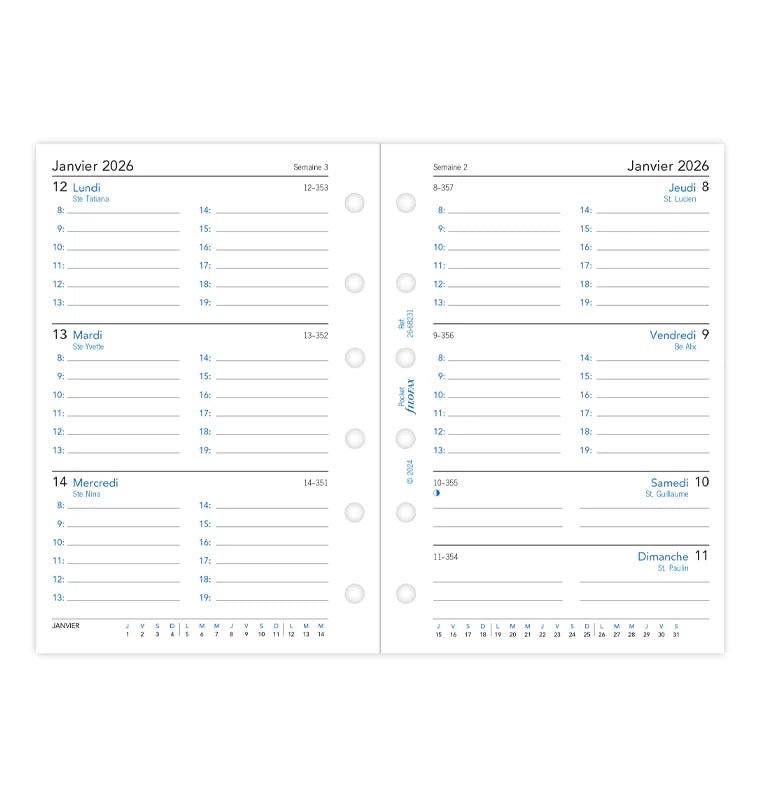 Recharge agenda FILOFAX 2026 - Pocket - Semaine sur deux pages (français) - 5059145596133