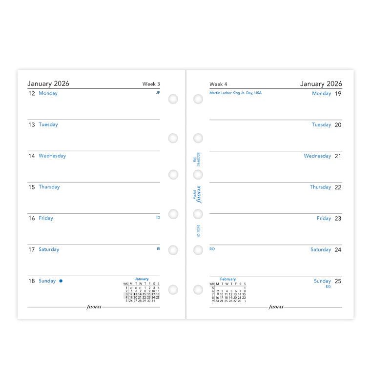 Recharge agenda FILOFAX 2026 - Pocket - Semaine sur une page (multilingue) - 5059145596072