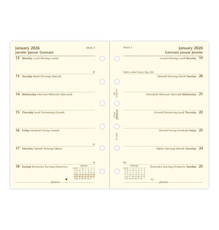 Recharge agenda FILOFAX 2026 - Pocket - Semaine sur une page (multilingue) - 5059145596171