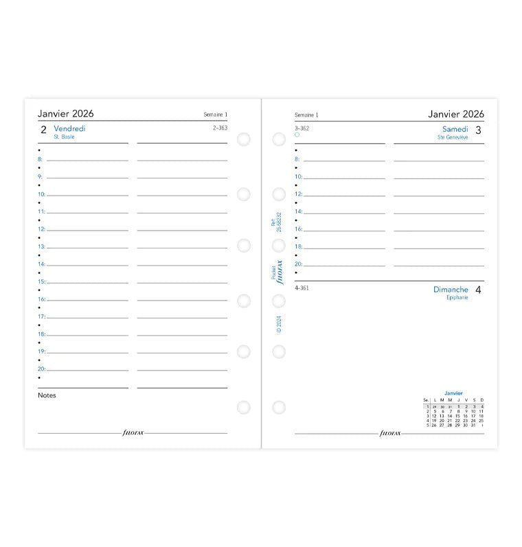 Recharge agenda FILOFAX 2026 - Pocket - Un jour par page (français) - 5059145551101