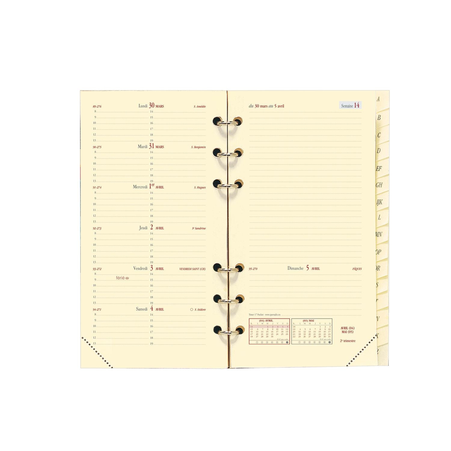 Recharge Organiseur 2024-2025 QUO VADIS Timer 17 Pocket Prestige - 1 semaine + notes - 9 x 17 cm - 3371010161270