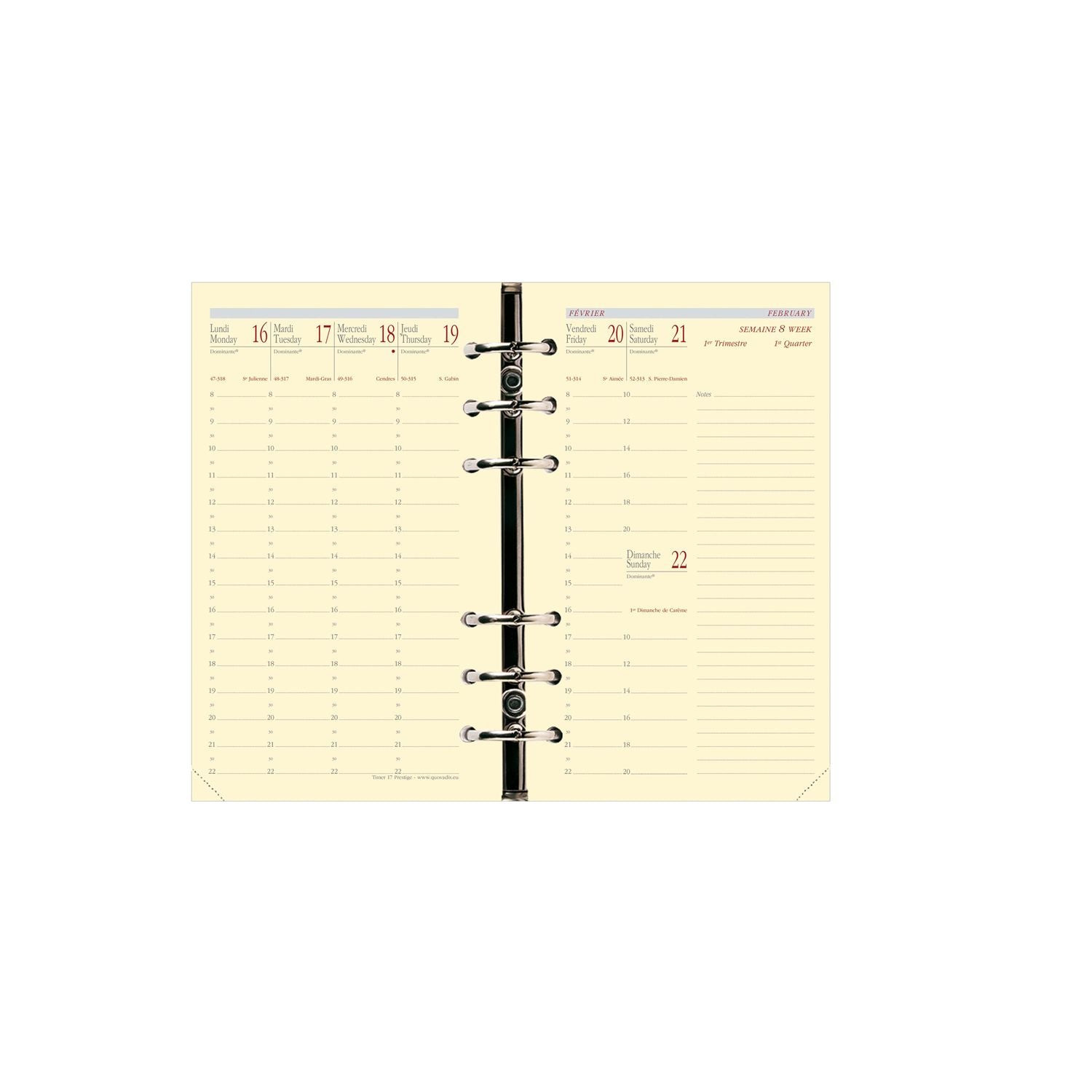 Recharge Organiseur 2024-2025 QUO VADIS Timer 17 Vertical Prestige - 1 semaine sur 2 pages - 10 x 17 cm - 3371010119165