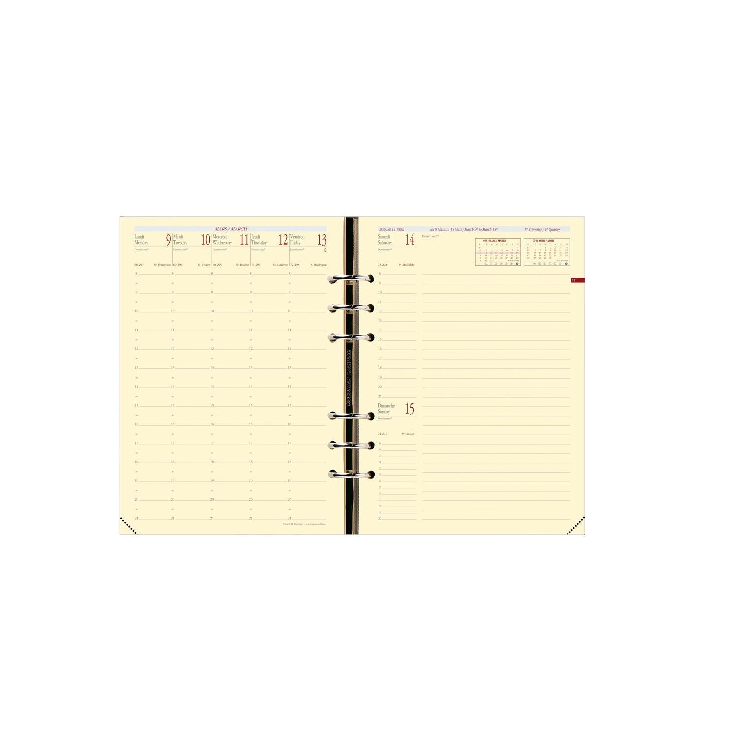 Recharge Organiseur 2024-2025 QUO VADIS Timer 21 Prestige - 1 semaine + notes - 15 x 21 cm - 3371010119127